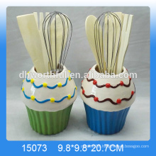 Factory direct sale ceramic utensil holder set with ice cream shape